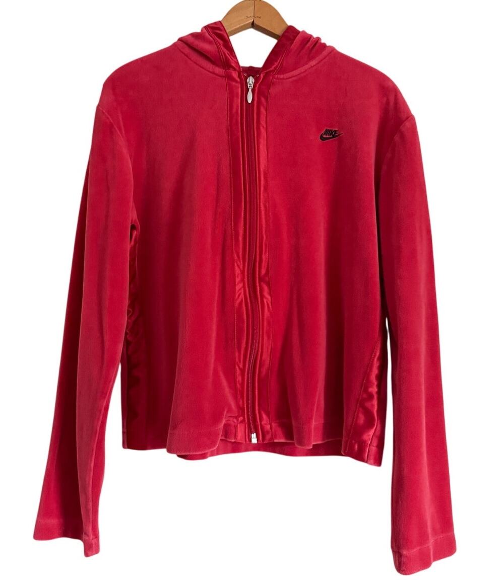 Vintage 90s Y2K Nike Velour Track Jacket Zip Up 2000s Hood Red Sporty Retro